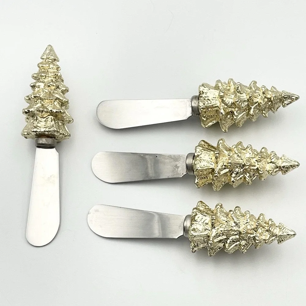 Vintage‎ 1990s Boston Warehouse Gold Christmas Tree Cheese Spreaders Set of 4
